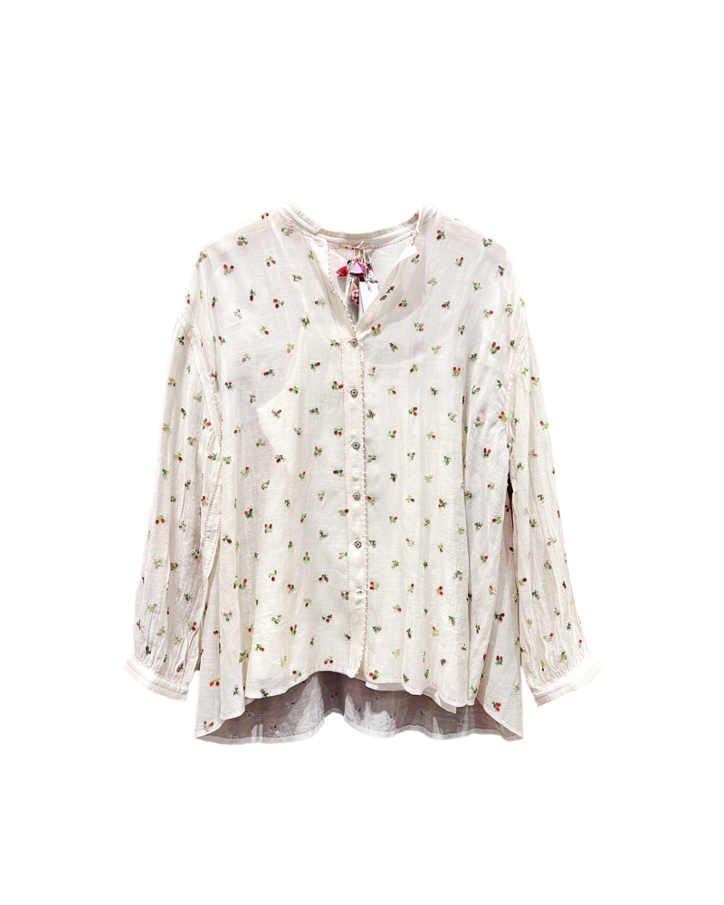 PERO EMBROIDERED PLACKET BUTTON DOWN BLOUSE