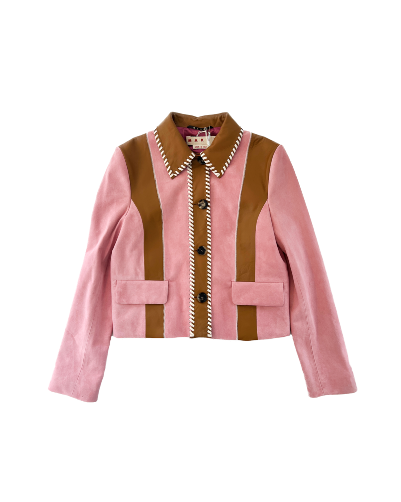 MARNI STRIPE SUEDE LEATHER CROPPED JACKET