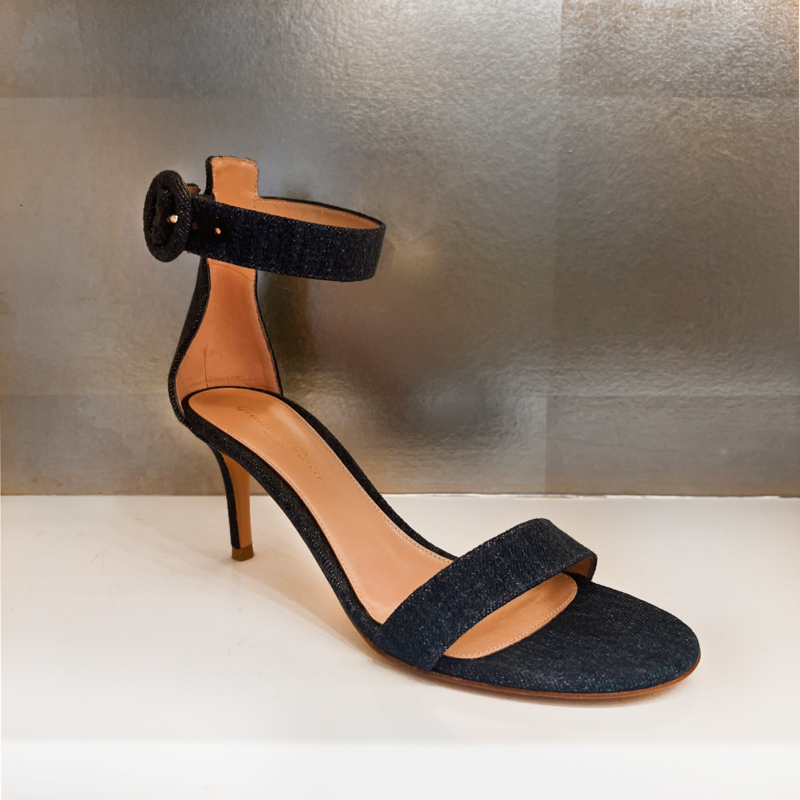 GIANVITO ROSSI PORTOFINO DENIM ANKLE STRAP HEEL