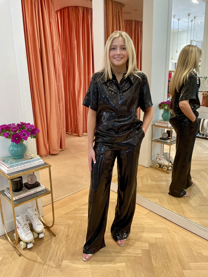 MAISON RABIH KAYROUZ SEQUIN MID RISE TROUSERS