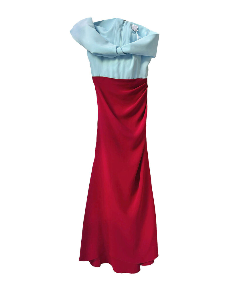 ROSIE ASSOULIN TWISTED SHOULDER COLORBLOCK DRESS