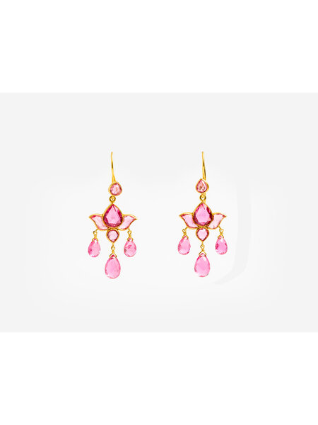 MUNNU THE GEM PALACE PINK TOURMALINE LOTUS DROP EARRINGS