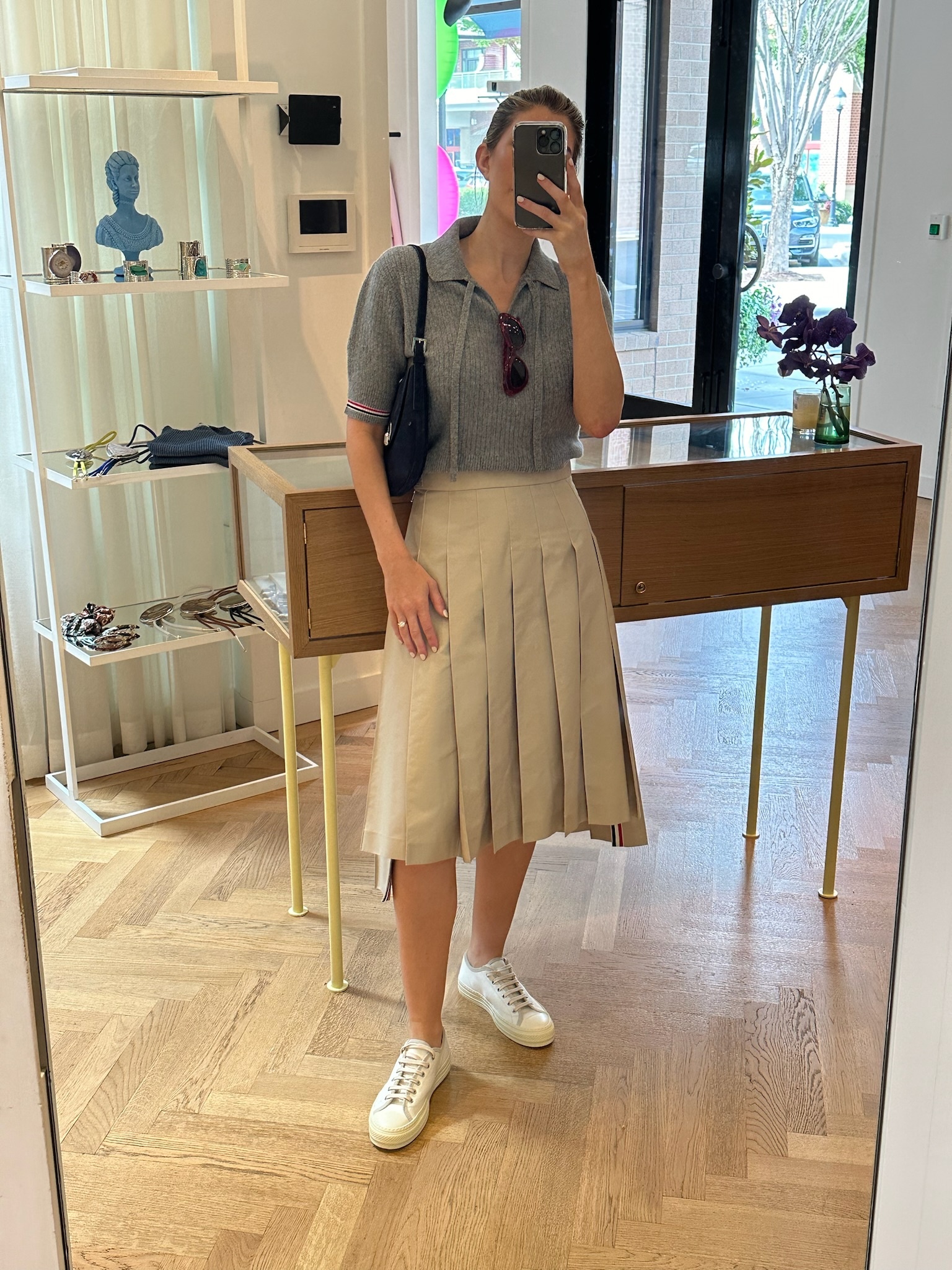 THOM BROWNE BACK PLEATED KNEE LENGTH SKIRT Capitol