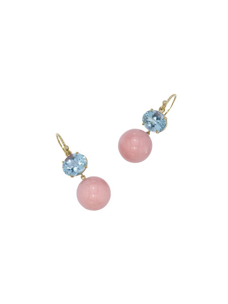 IRENE NEUWIRTH PINK OPAL GUMBALL & AQUAMARINE EARRINGS