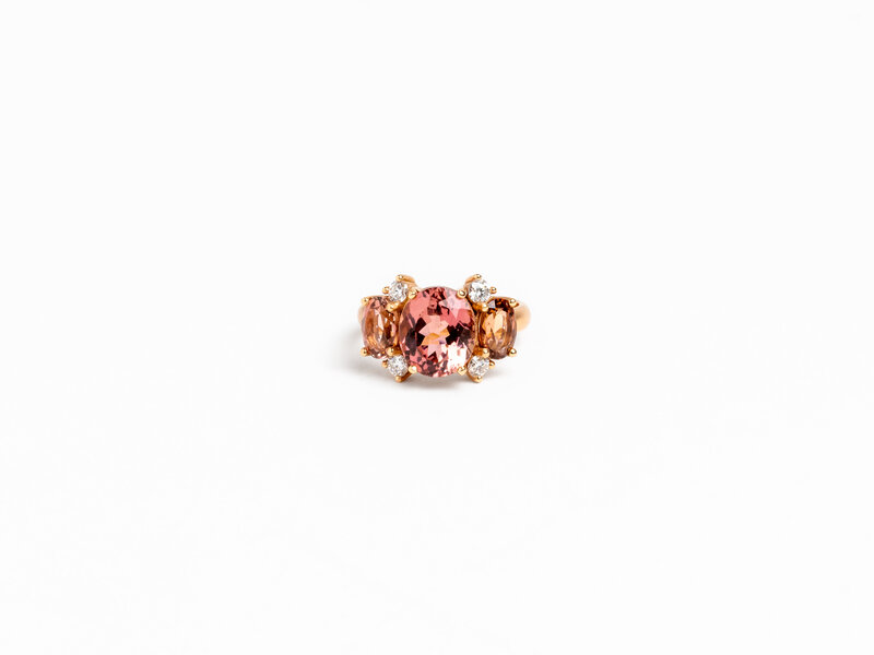 IRENE NEUWIRTH GEMMY GEM PINK TOURMALINE & DIAMOND THREE STONE RING