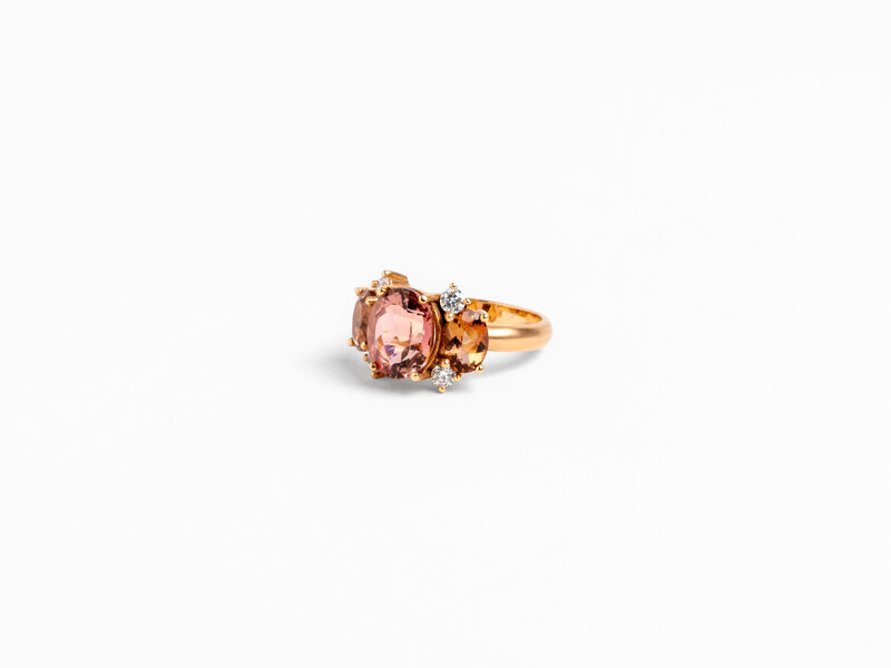 IRENE NEUWIRTH GEMMY GEM PINK TOURMALINE & DIAMOND THREE STONE RING