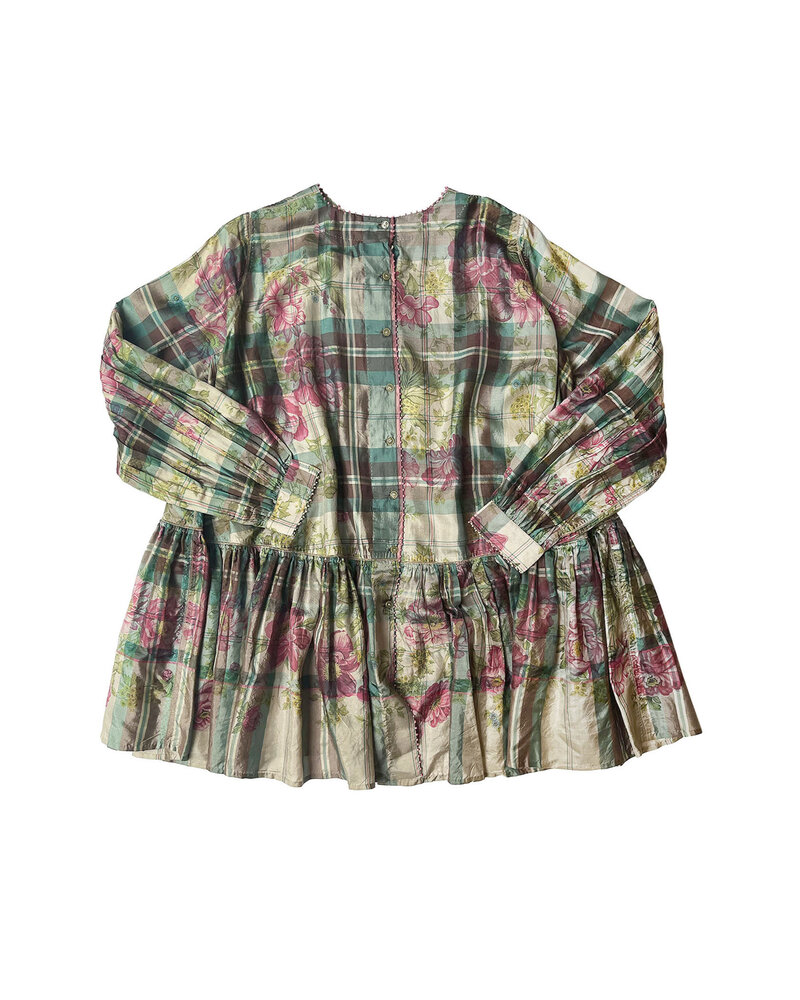 PERO CHECK AND FLORAL TUNIC TOP