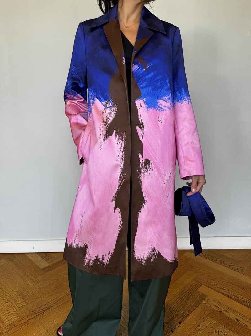 DRIES VAN NOTEN SATIN TIE DYE LONG COAT