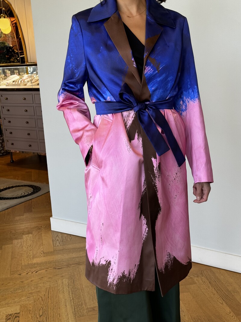 DRIES VAN NOTEN SATIN TIE DYE LONG COAT