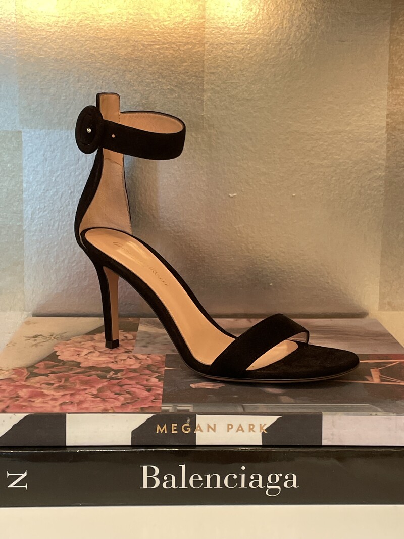 GIANVITO ROSSI SUEDE ANKLE WRAP EVENING HEEL