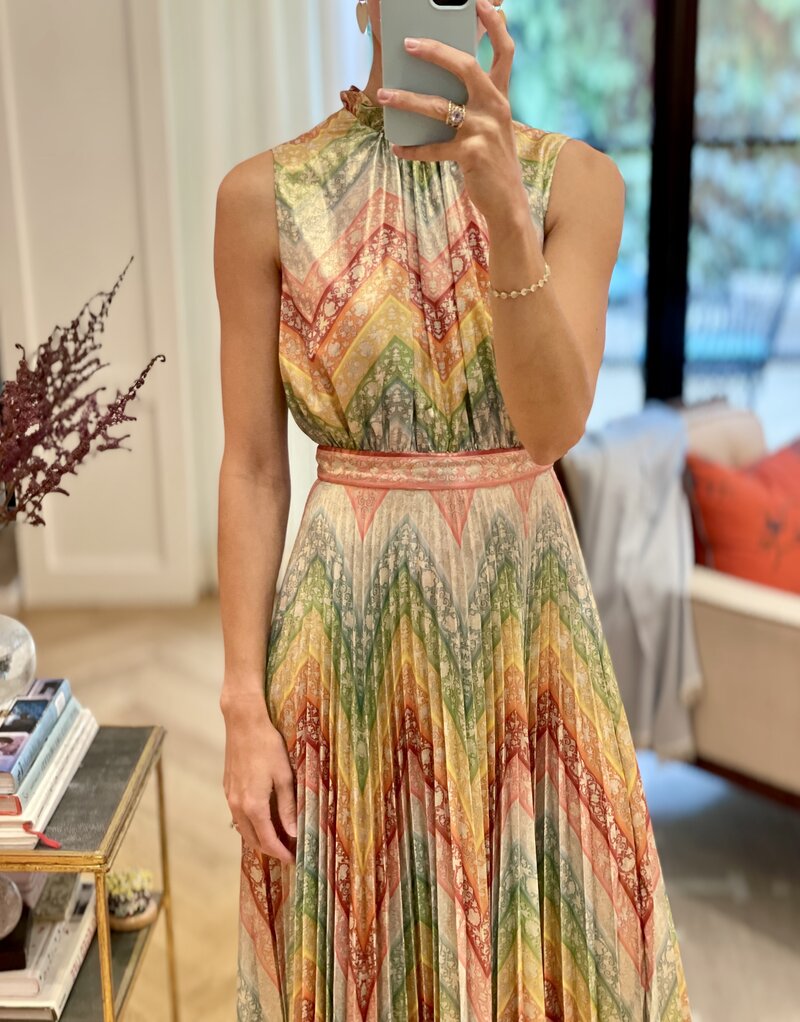 MARY KATRANZOU LAME RAINBOW HOLLIE MIDI DRESS