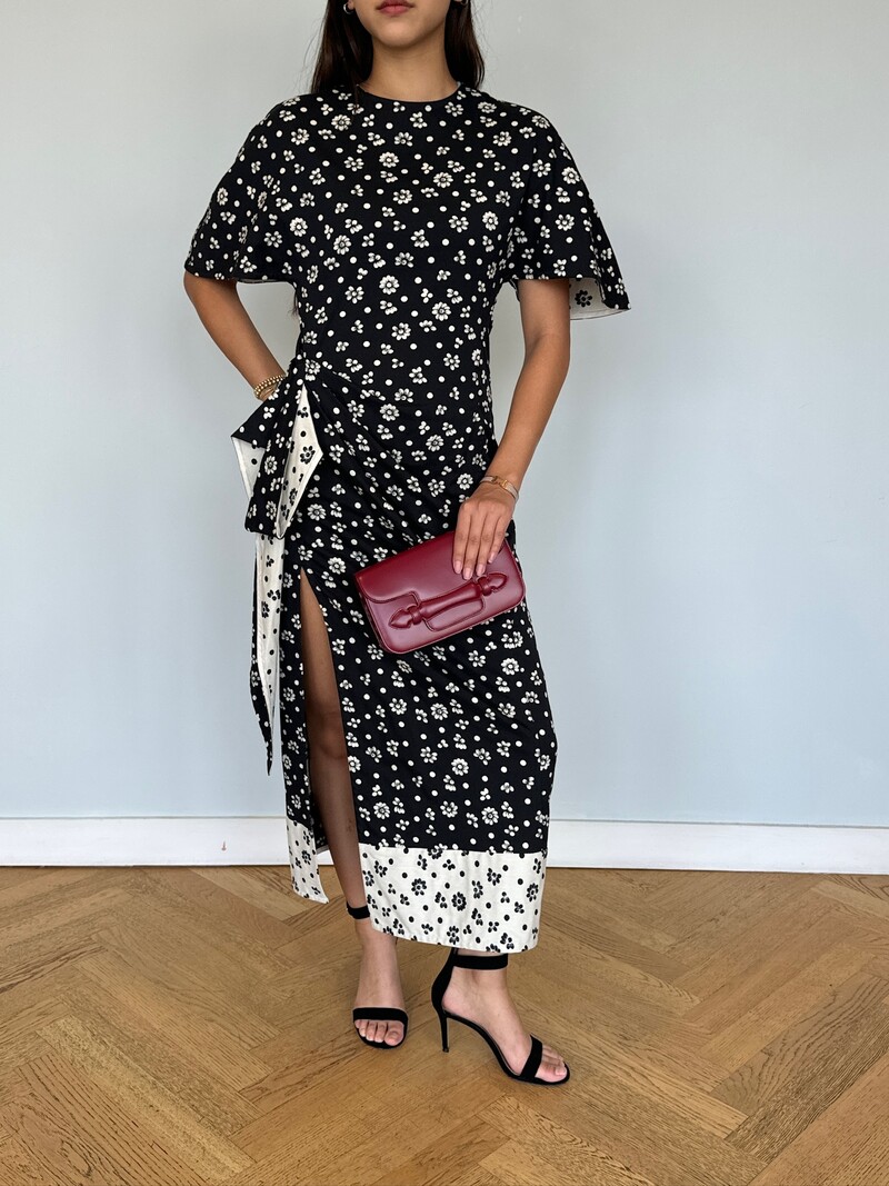 ROSIE ASSOULIN SASH AND SLIT PRINTED MIDI DRESS