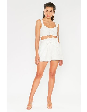 4SI3NNA 4SI3NNA BLAIR PAPERBAG TIE WAIST EYELET SHORTS