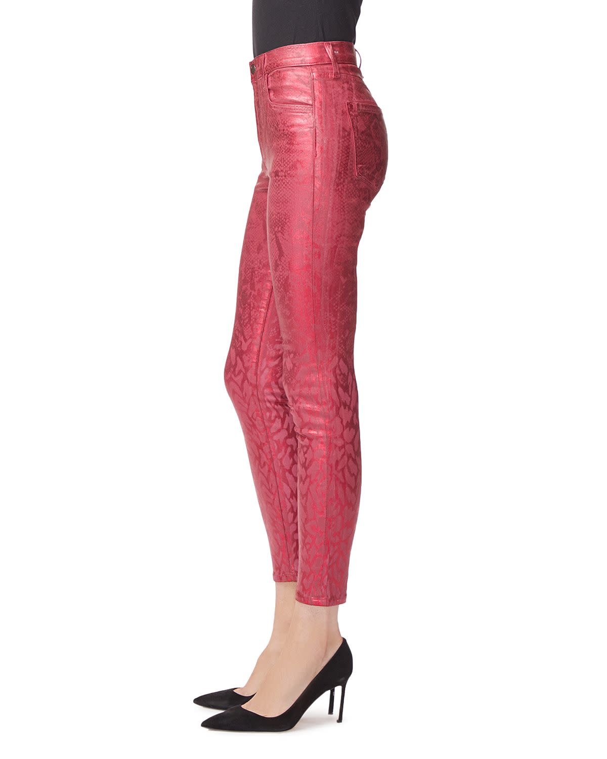 J BRAND J BRAND ALANA HIGH RISE CROP OPIUM JAGGED PYTHON RED SKINNY JEANS