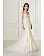 ADRIANNA PAPELL PLATINUM ADRIANNA PAPELL OFF SHOULDER NECKLINE SLIM LACE WEDDING GOWNS IVORY NUDE MT: 10