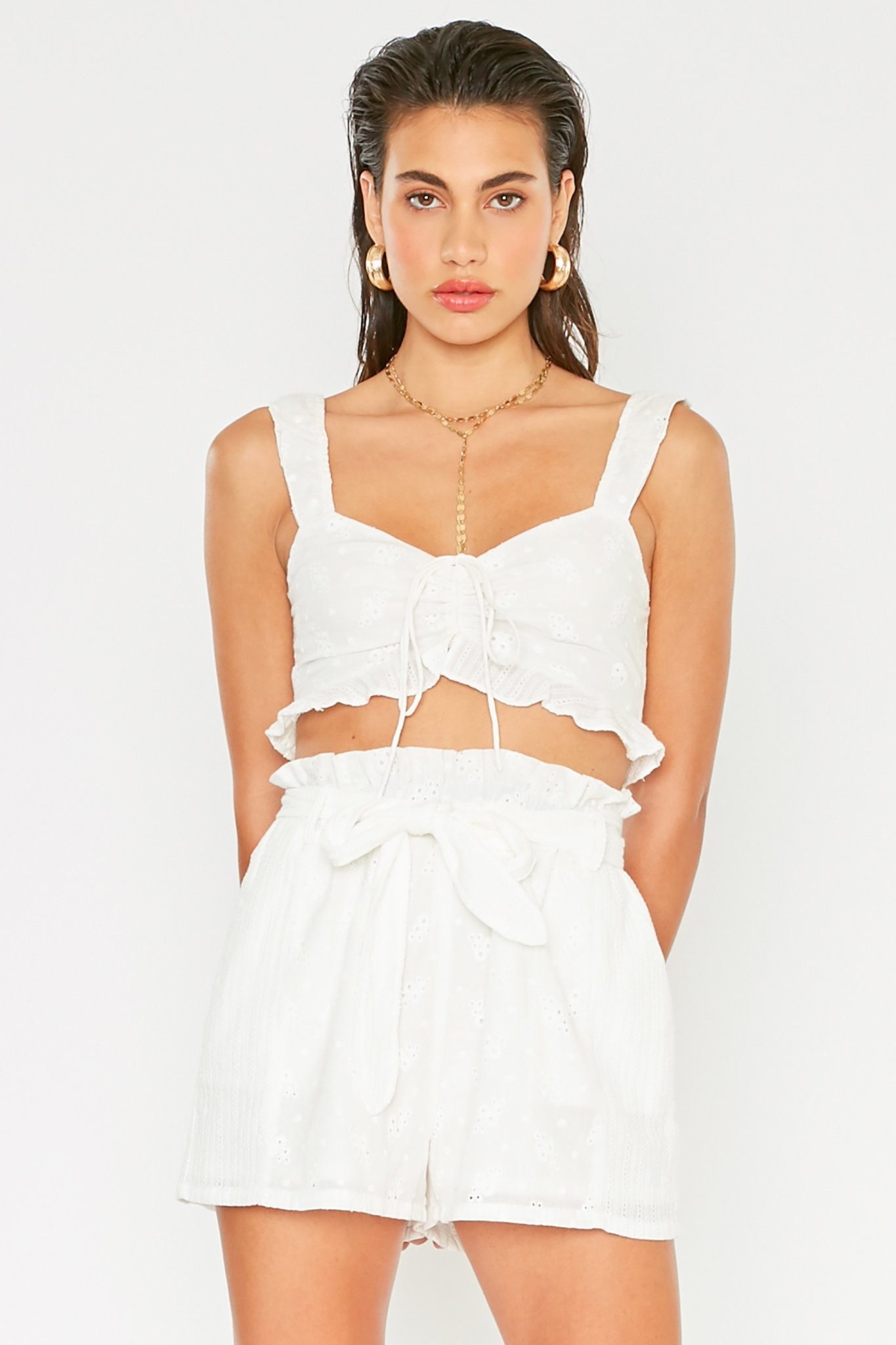 4SI3NNA 4SI3NNA BLAIR PAPERBAG TIE WAIST EYELET SHORTS