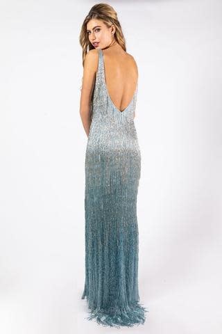 PRIMAVERA PRIMAVERA 3031 FRINGED BEADING SWEEP TRAIN HIGH SLIT GOWNS