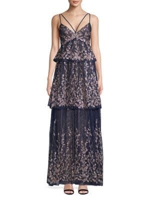 BCBGMAXAZRIA18 LACE EMBROIDERED TIERED DRESSES