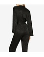 BCBGMAXAZRIA18 FAUX WRAP LONG SLEEVE BELTED JACQUARD JUMPSUITS