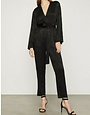 BCBGMAXAZRIA18 FAUX WRAP LONG SLEEVE BELTED JACQUARD JUMPSUITS