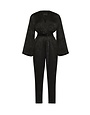 BCBGMAXAZRIA18 FAUX WRAP LONG SLEEVE BELTED JACQUARD JUMPSUITS