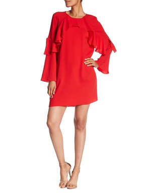 BCBGMAXAZRIA18 WOMANS RED RUFFLED SHIFT DRESSES