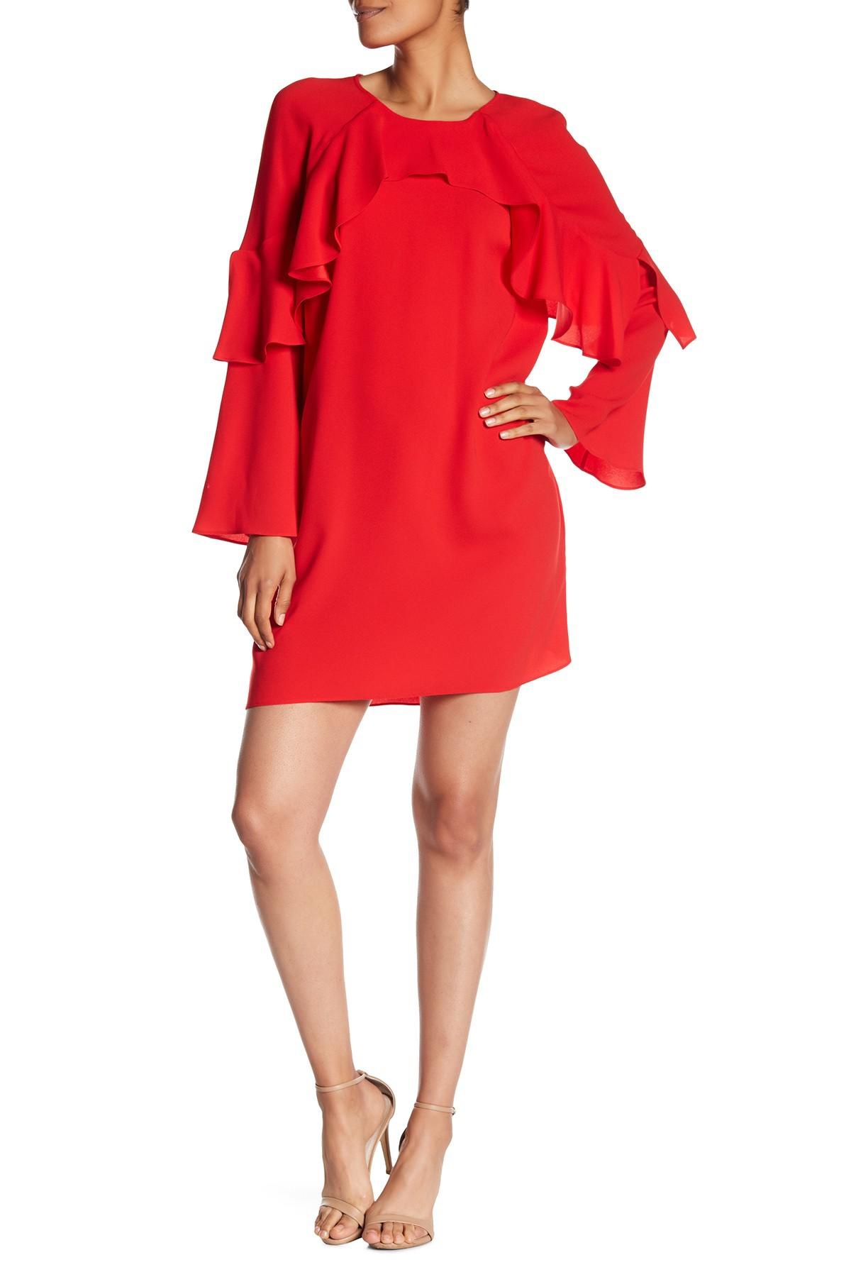 WOMANS RED RUFFLED SHIFT DRESSES Max N Co