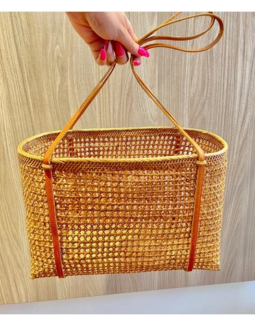 LEGRA LEGRA LARGE SQUARE TOTE  RATTAN BALI BAGS BROWN MT: OS