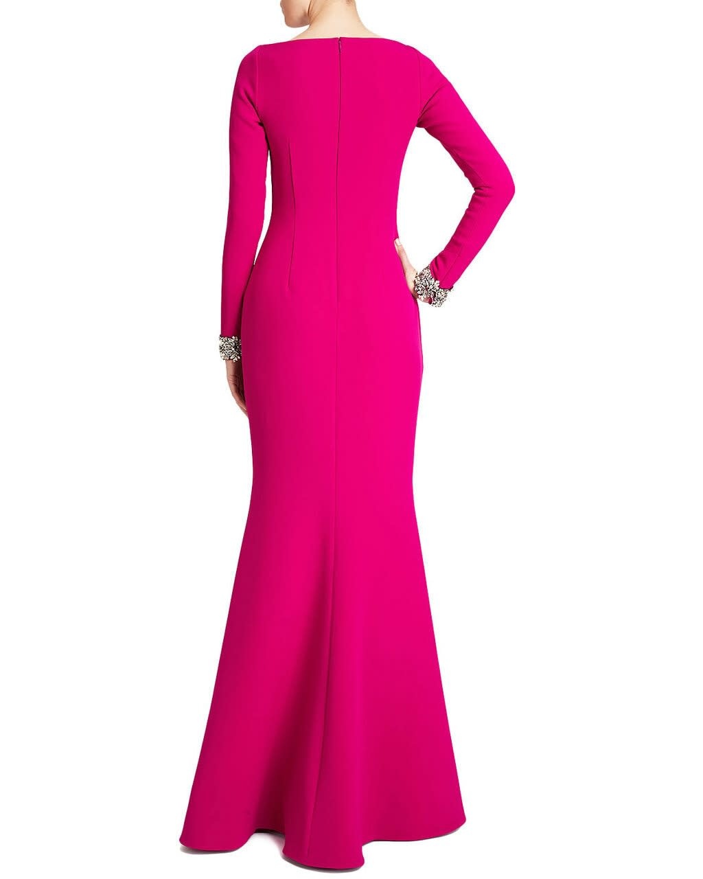 BADGLEY MISCHKA BADGLEY MISCHKA BEADED CUFFS SCOOP NECK GOWNS POP FUCHSIA  MT :10