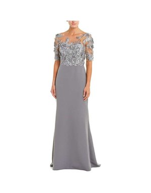 BADGLEY MISCHKA BADGLEY MISCHKA MESH FLORAL EMBROIDERED GOWNS CHARCOAL MT : 2
