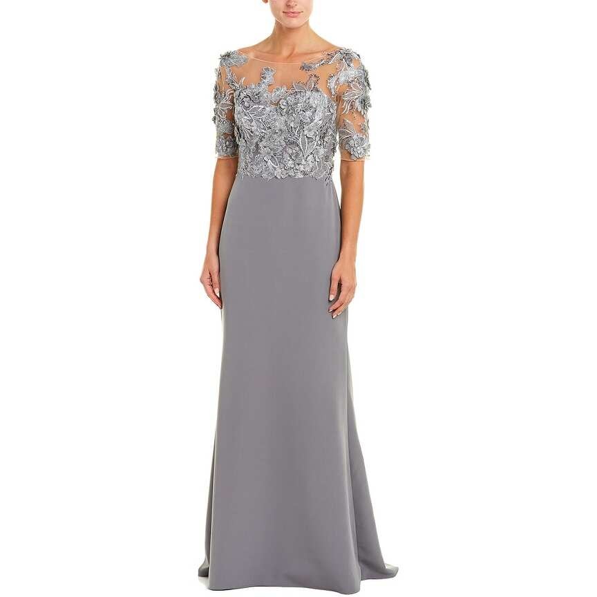 BADGLEY MISCHKA BADGLEY MISCHKA MESH FLORAL EMBROIDERED GOWNS CHARCOAL MT : 2