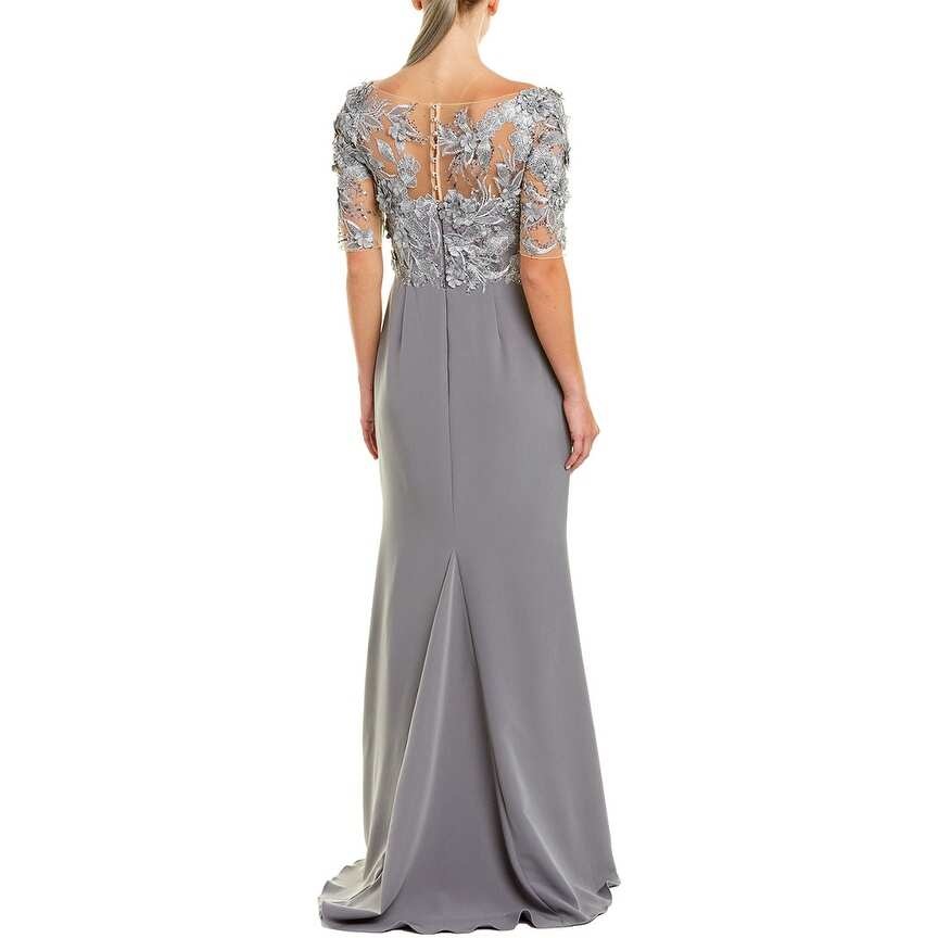 BADGLEY MISCHKA BADGLEY MISCHKA MESH FLORAL EMBROIDERED GOWNS CHARCOAL MT : 2