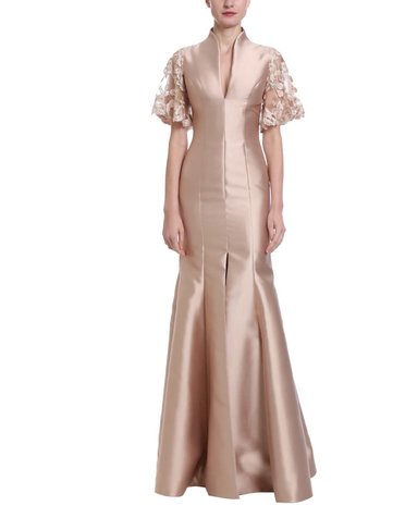 BADGLEY MISCHKA BADGLEY MISCHKA MIDDLE SLIT FLORAL MESH SHORT SLEEVE GOWNS SHINY MAUVE MT :10