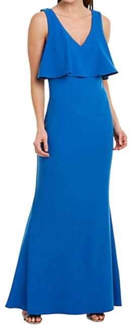 BADGLEY MISCHKA BADGLEY MISCHKA POPOVER SILHOUETTE V-NECKLINE SLEEVELESS FALLYN GOWNS MEDITERRANEAN BLUE 14