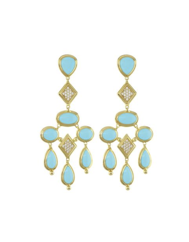 LAUREN G ADAMS GOLD LAUREN G ADAMS LUX CHANDELIER FRENCH CLIP EARRINGS BABYBLUE OS