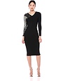 BCBGMAXAZRIA19 BCBGMAXAZRIA19 LONGSLEEVE SEQUINED SLEEVE BODYCON SHEATH DRESSES  LHL6175738  BLACK  S