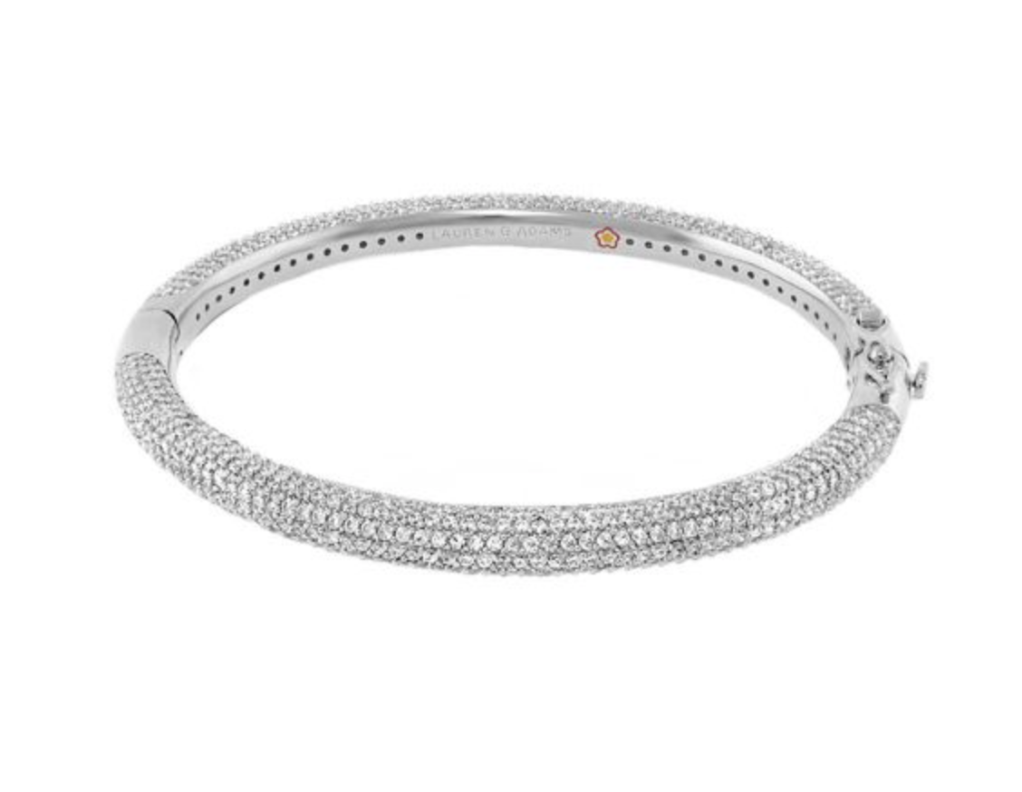 LAUREN G ADAMS SILVER LAUREN G ADAMS SHIMMER AND GLIMMER STACKABLE PAVE BANGLES  RHODIUM S