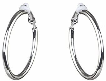 LAUREN G ADAMS SILVER LAUREN G ADAMS CLIP ON HOOP EARRINGS RHODIUM XL