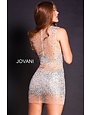 JOVANI JOVANI SLEEVELSS MESH EMBELLISHED SHORT DRESSES SILVER NUDE