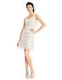 ADRIANNA PAPELL ADRIANNA PAPELL SLEEVELESS BEADS FRINGED SHORT GOWNS SILVER NUDE