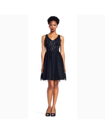 ADRIANNA PAPELL SLEEVELESS HALF EMBROIDERED COCKTAIL SHORT GOWNS BLACK 12