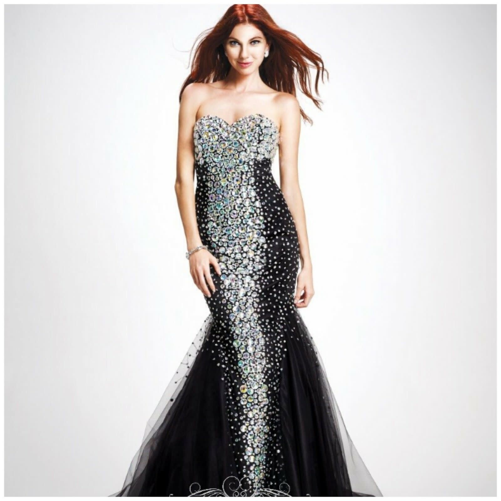 COLORS COLORS STRAPLESS CRYSTAL EMBROIDERED GOWNS BLACK SILVER 16