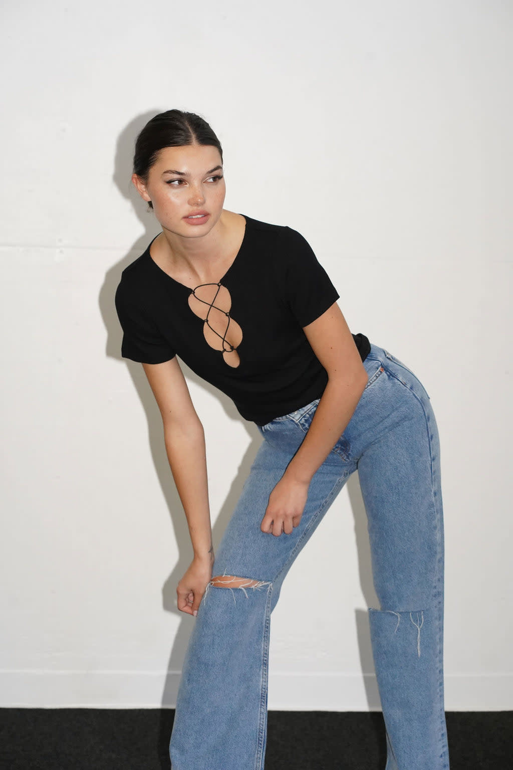 LNA LNA CHARLEE LACE UP RIB TOPS