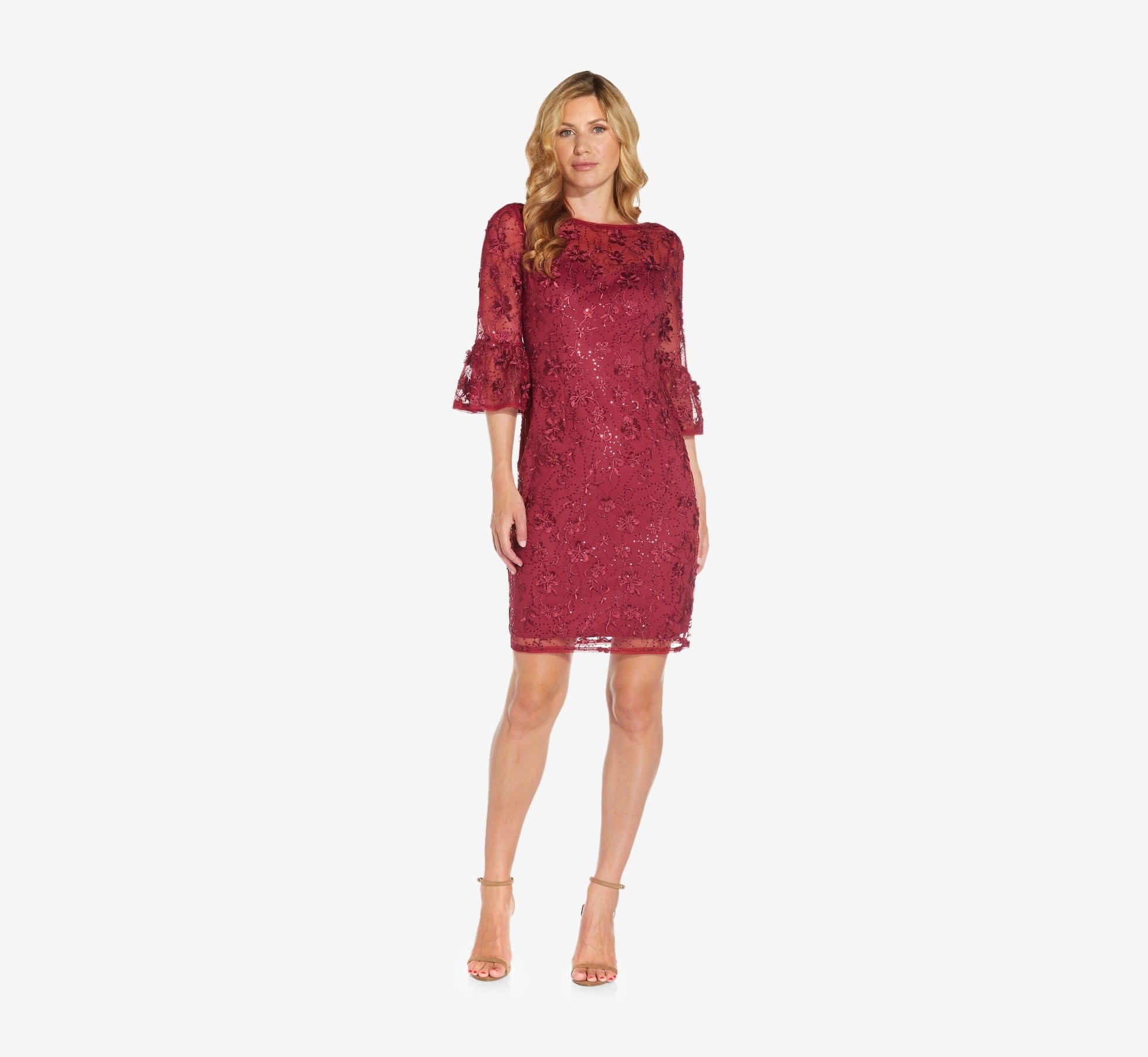 ADRIANNA PAPELL ADRIANNA PAPELL SEQUIN EMBROIDERY SHEATH SHORT GOWNS