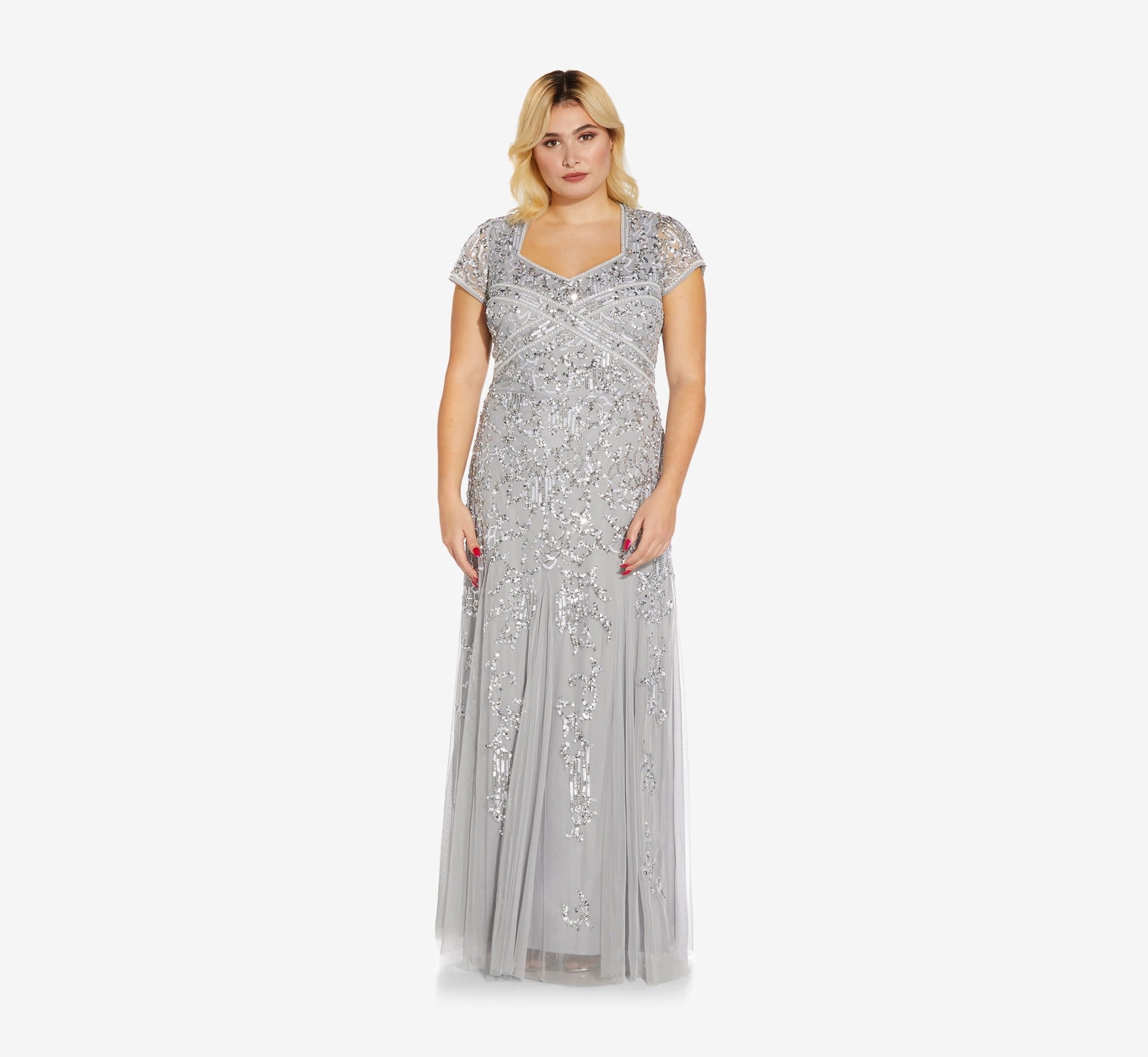 ADRIANNA PAPELL ADRIANNA PAPELL BEAD GODET LONG GOWNS