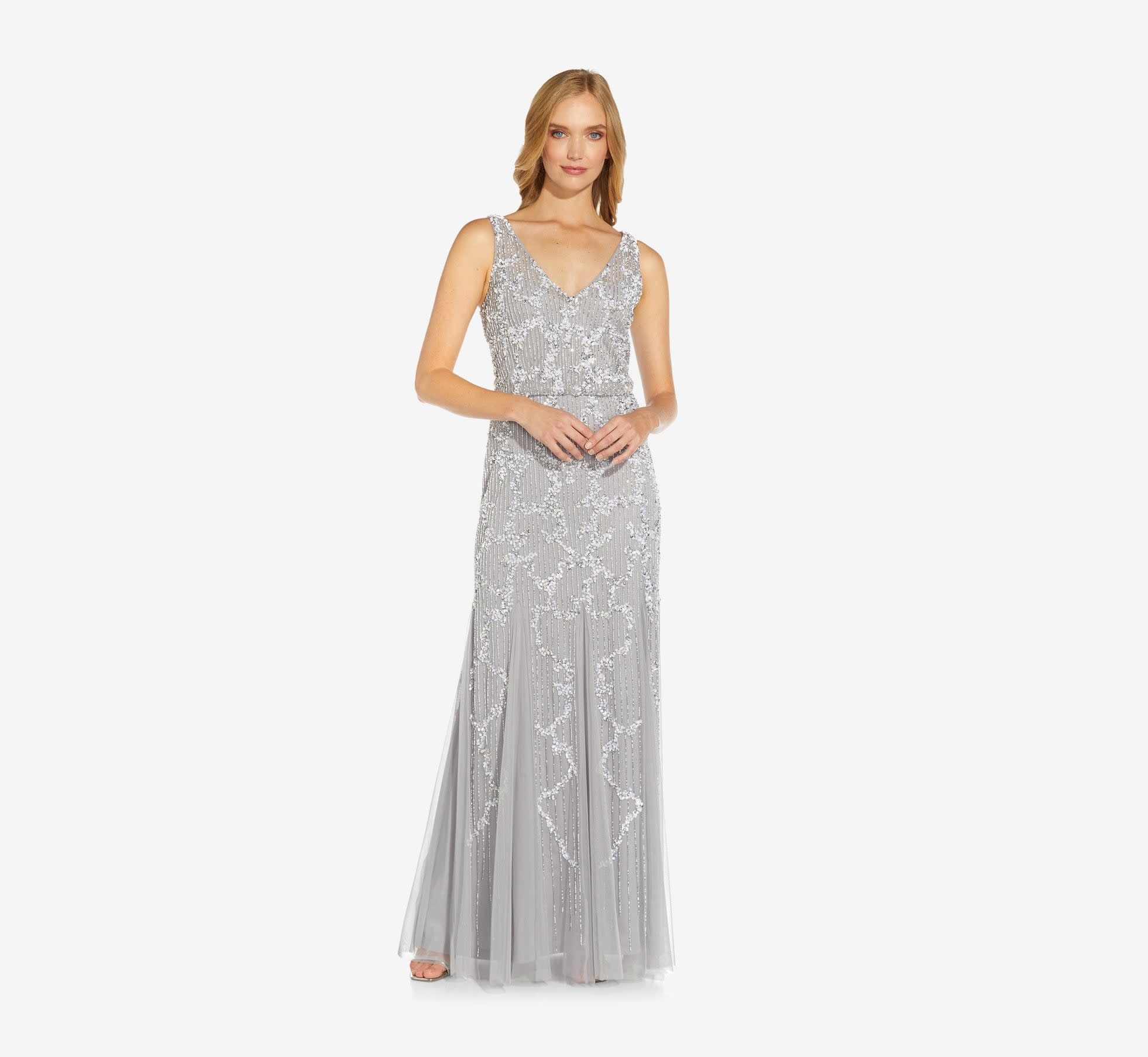ADRIANNA PAPELL ADRIANNA PAPELL BEADED BLOUSON LONG GOWNS