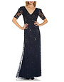 ADRIANNA PAPELL ADRIANNA PAPELL BEADED SURPLICE LONG GOWNS