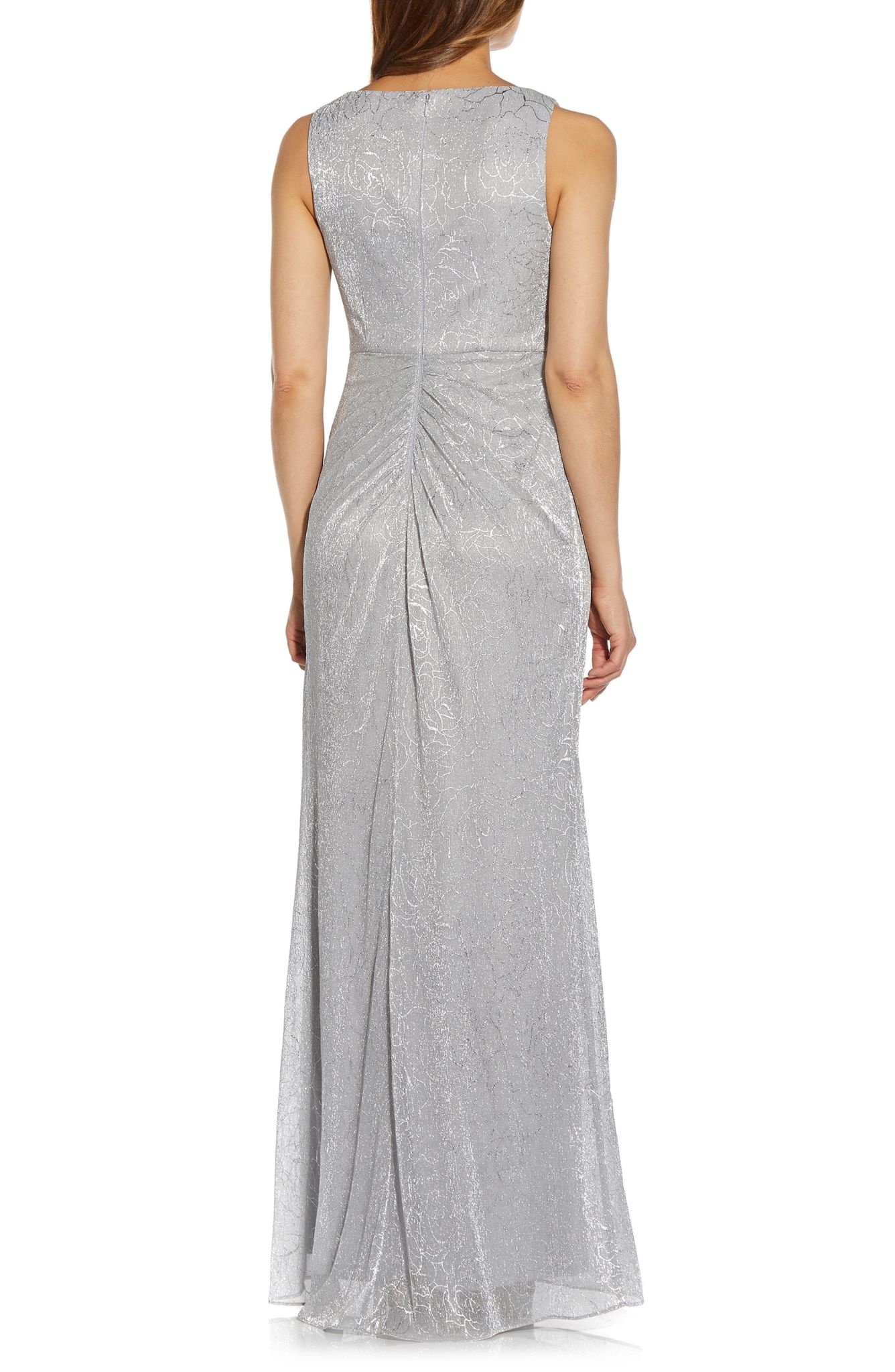ADRIANNA PAPELL ADRIANNA PAPELL STENCIL MESH DRAPED LONG GOWNS