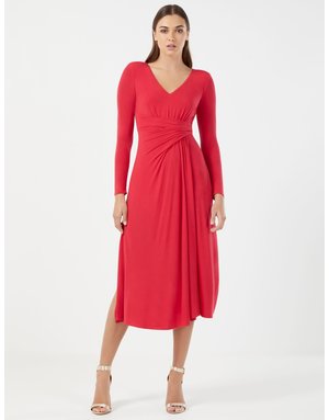 BCBGMAXAZRIA22 BCBGMAXAZRIA HAZEL WRAP FRONT MIDI DRESSES