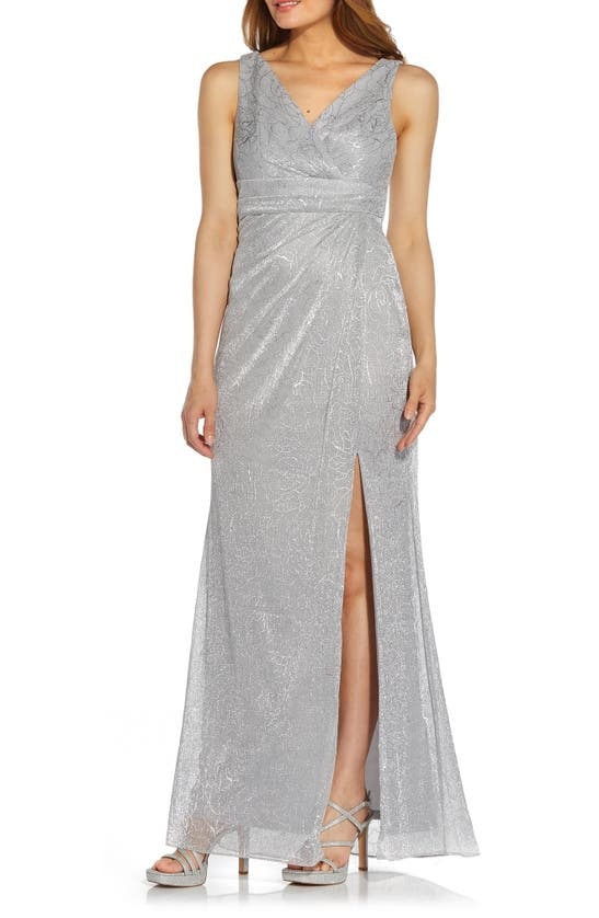 ADRIANNA PAPELL ADRIANNA PAPELL STENCIL MESH DRAPED LONG GOWNS